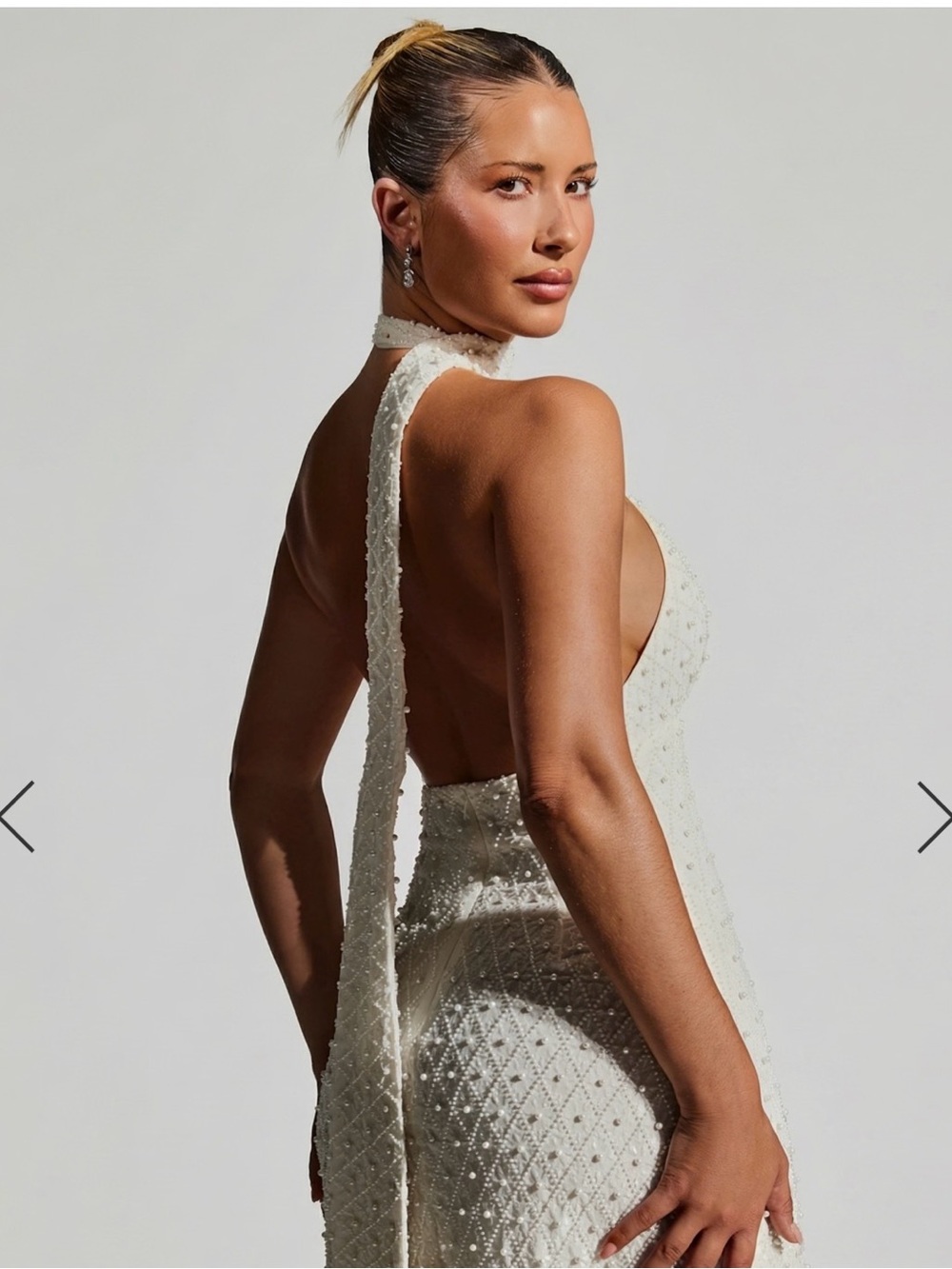 Oh Polly Ivory Beaded Strapless Halter Dress - Picture 3 of 6